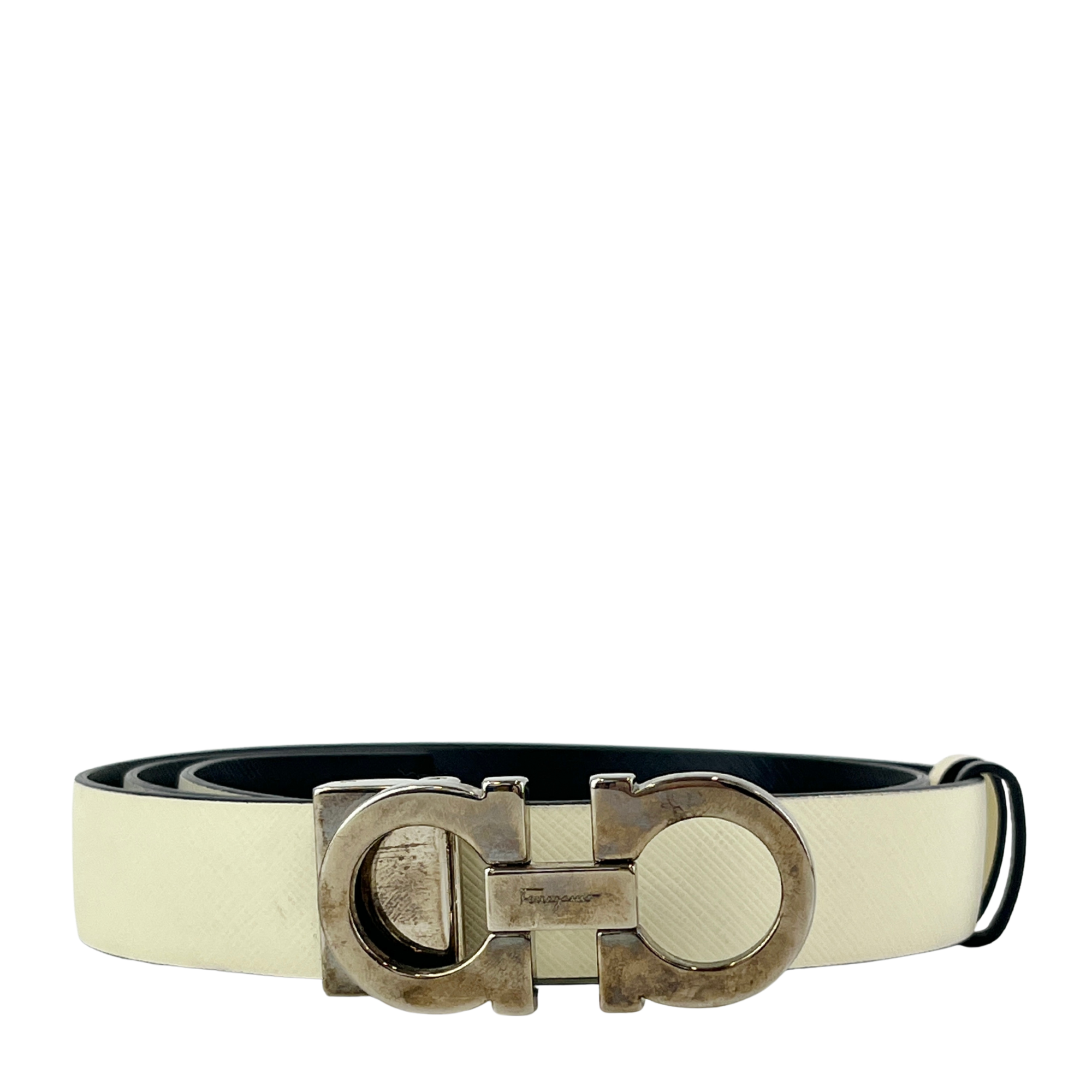 Reversible Gancini Belt White / Black 90cm