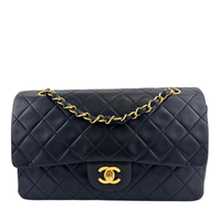 Vintage Medium Black Lambskin Classic Double Flap GHW