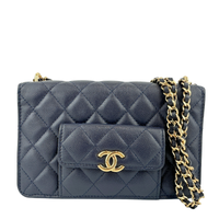 22A Pocket Twins Navy Caviar Wallet on Chain GHW