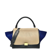 Tricolor Medium Leather and Suede Trapeze Top Handle Satchel Bag