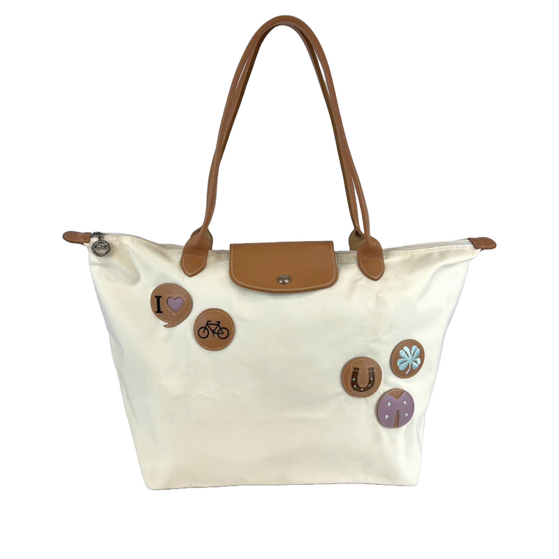 Nylon White Patches Large Le Pliage Tote - Limited Edition