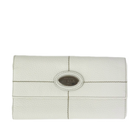 White Leather Long Flap Wallet