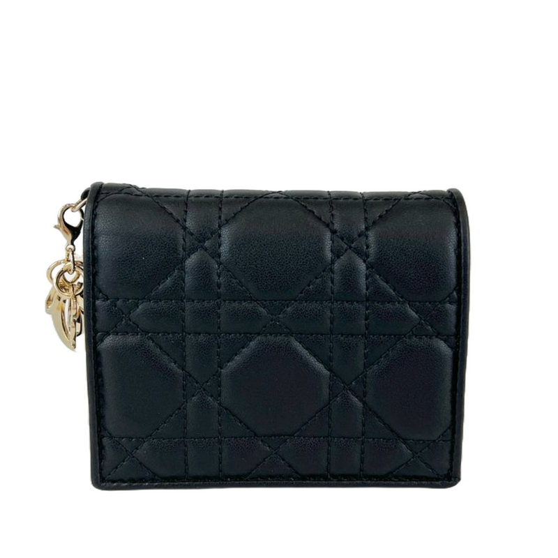 Black Cannage Lambskin Mini Lady Dior Gardenia Wallet Glampot