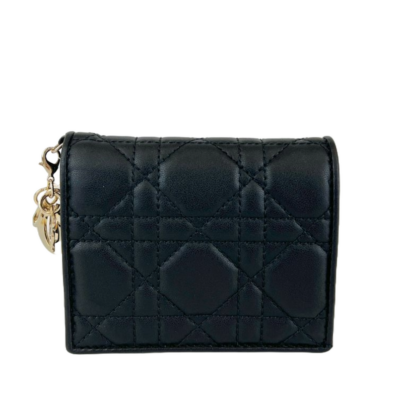 Black Cannage Lambskin Mini Lady Dior Gardenia Wallet