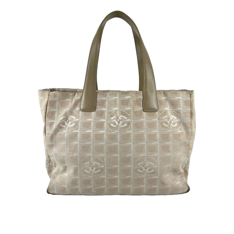 Beige Nylon / Leather Travel Line Tote Bag