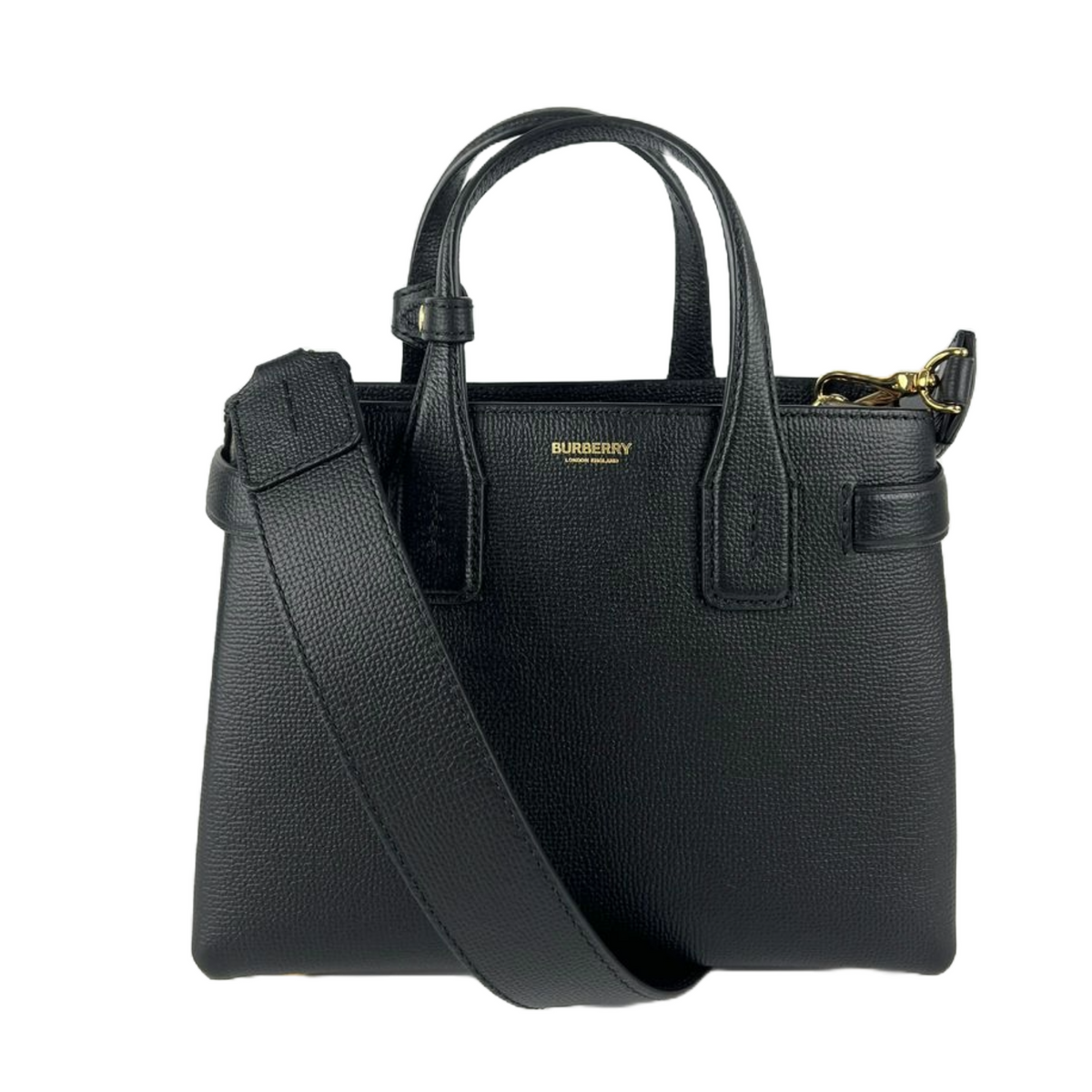 Small Banner Black Leather Tote Glampot