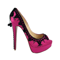 Pink/Black Satin Torero Peep Toe Platform Pumps Size 38