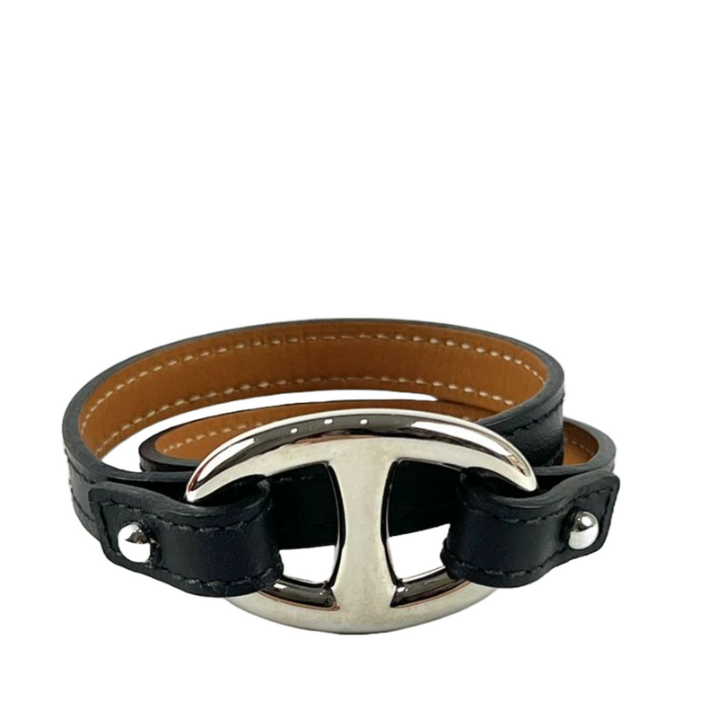 Black Swift Leather Granville Double Tour Bracelet S