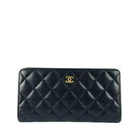 A31509 Black Caviar Classic Long Flap Wallet GHW