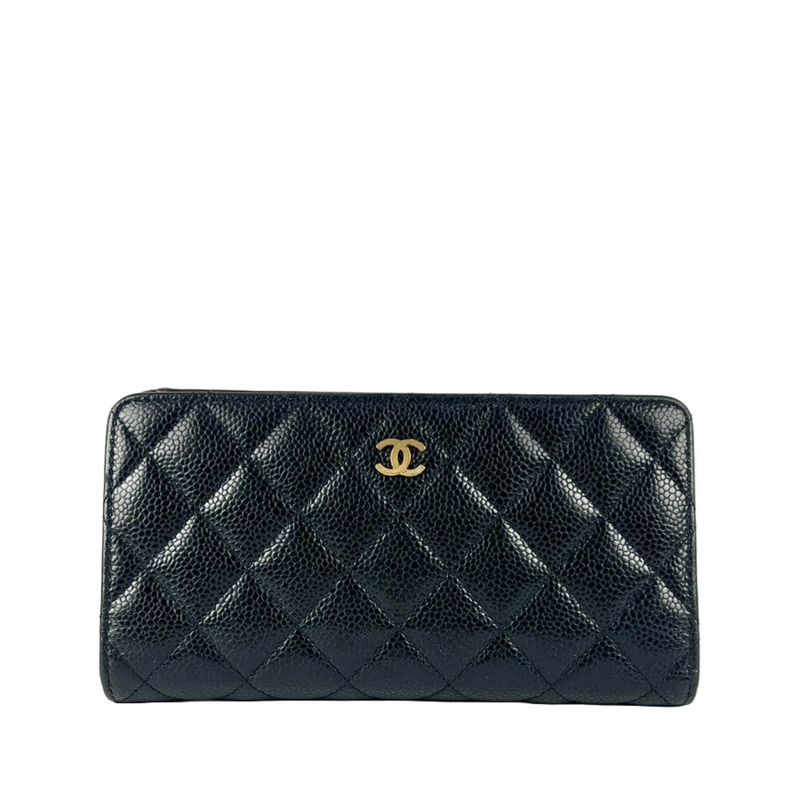 A31509 Black Caviar Classic Long Flap Wallet GHW