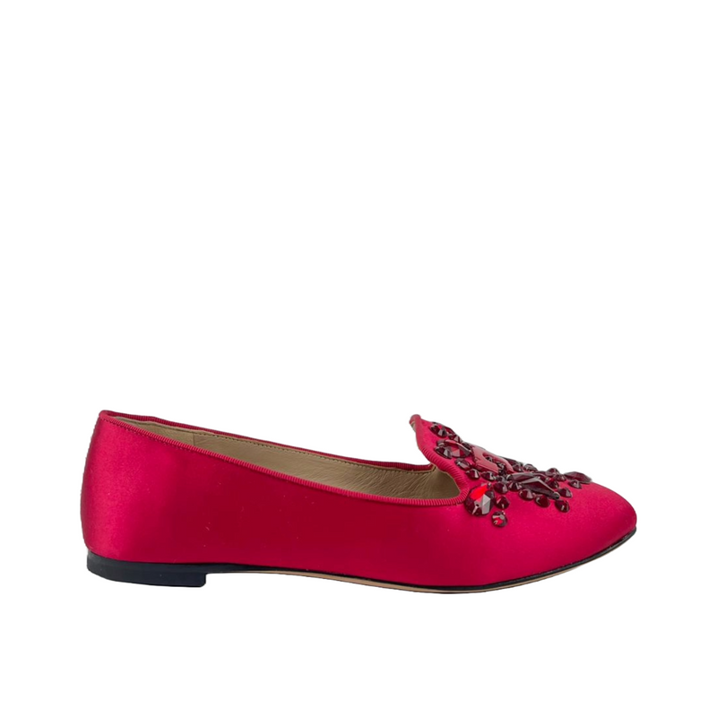 Delphine Logo Embellished Loafers in Red Satin / Leather Size 6M