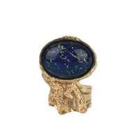 Arty Blue Lapis Glass Cabochon Rose Gold Tone Ring