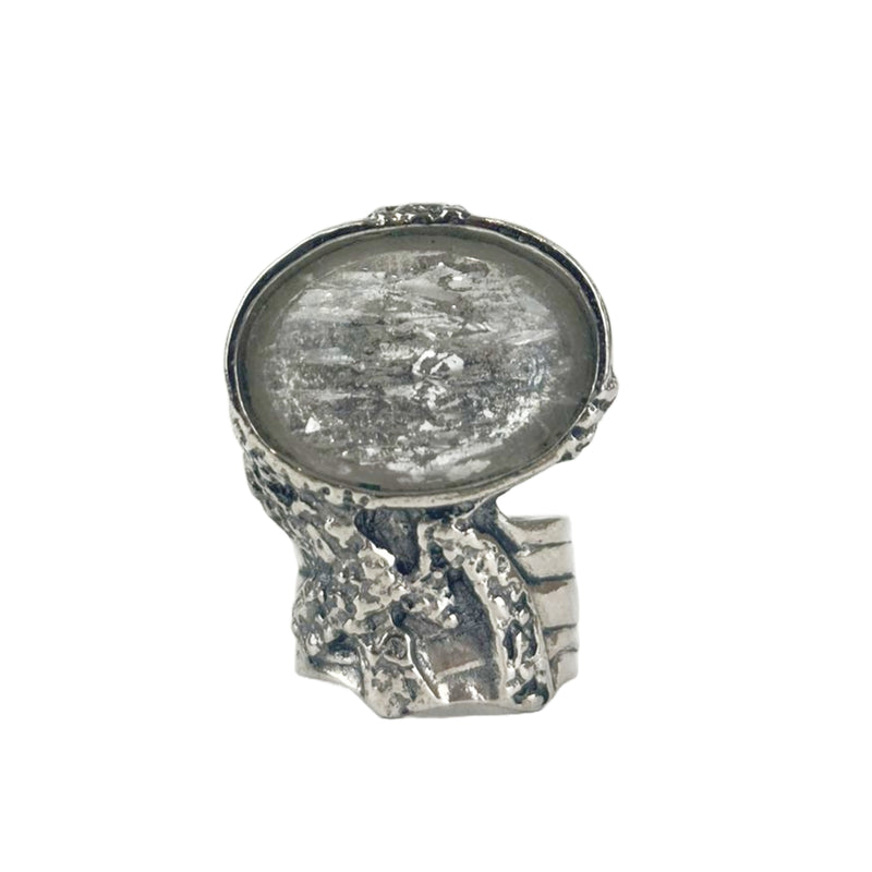 Arty Glass Cabochon Silver Cocktail Ring