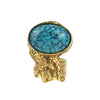 Arty Turquoise Glass Cabochon Gold Tone Ring