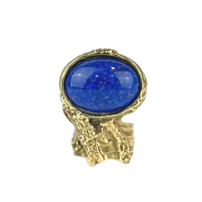 Arty Blue Faux Stone Glass Cabochon Gold Tone Ring