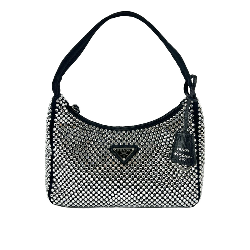 Black Satin Crystal Re-Edition 2000 Mini Bag