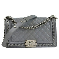 Grey Iridescent Lambskin Quilted Medium Chain Around Boy Flap SHW (Cash Price in Description)