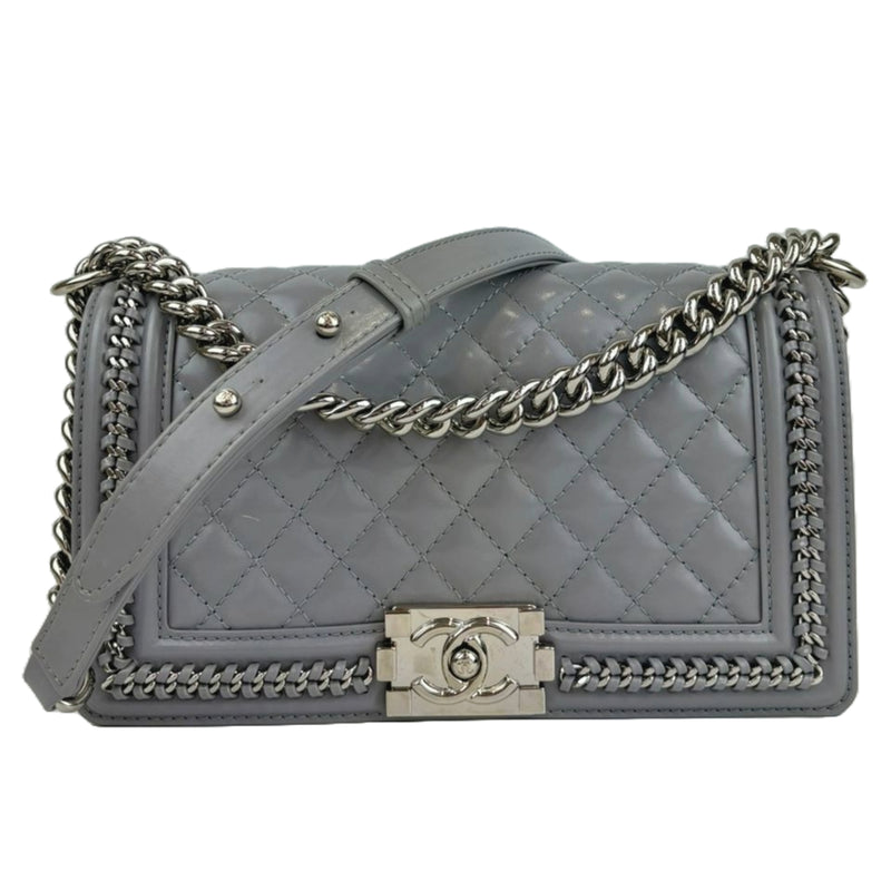 Grey Iridescent Lambskin Quilted Medium Chain Around Boy Flap SHW (Cash Price in Description)