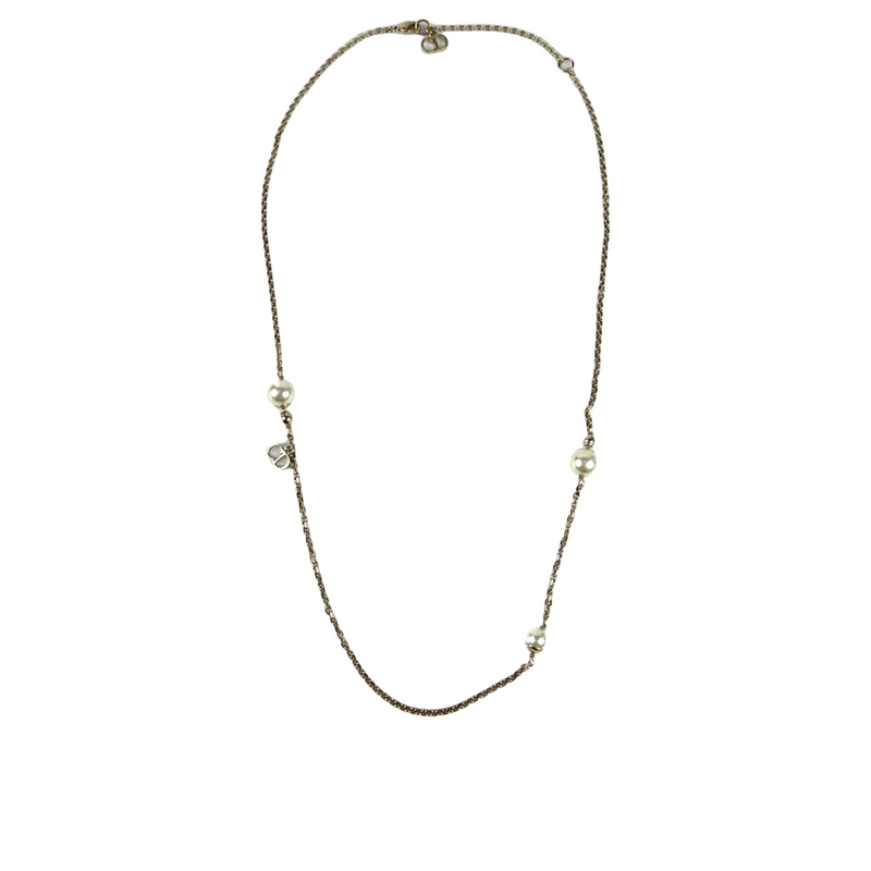 CD Pearl Necklace in Light Gold Tone