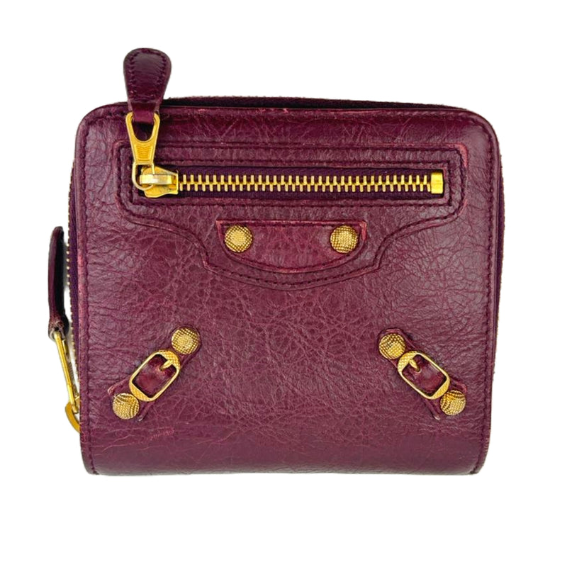 Burgundy Leather Motocross Zip Around Compact Wallet