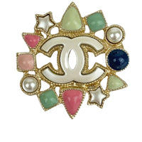 A19P Multicolor Brooch in Gold Tone and Pearl