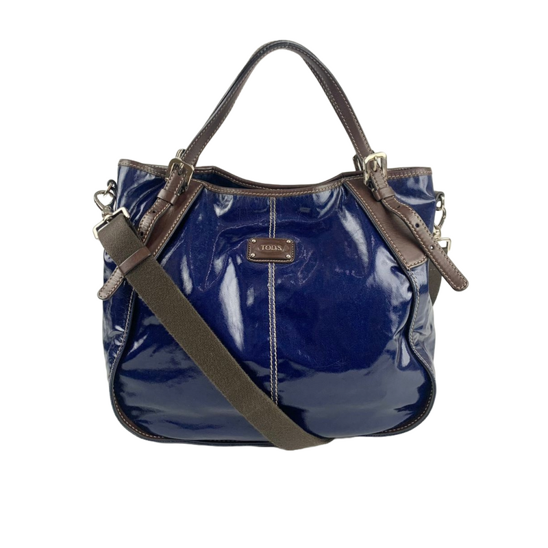 G Line Patent Leather Blue Tote Bag