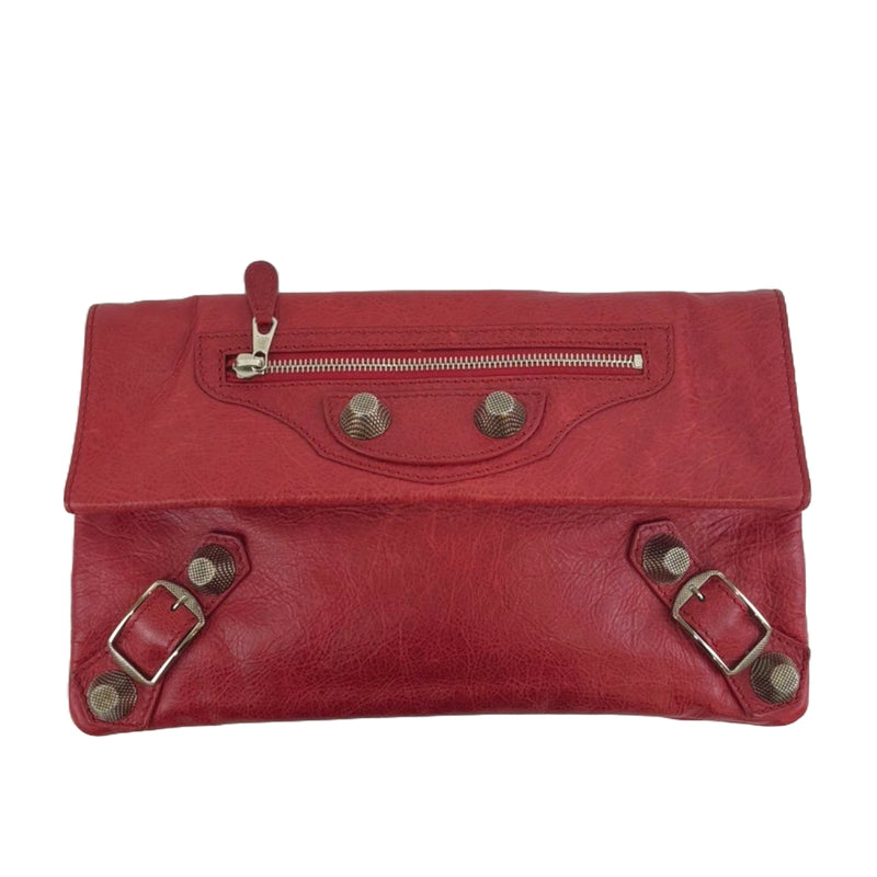 Red Lambskin Leather Giant 21 Envelope Flap Clutch Bag