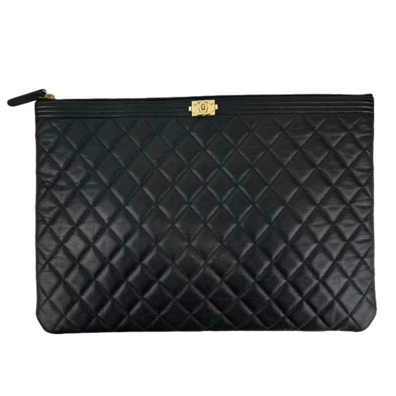 Large Boy O Case Clutch in Black Caviar GHW