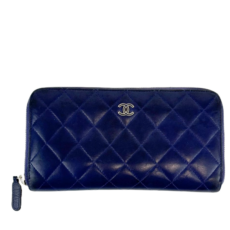 Classic Purple Lambskin Long Zipped Wallet