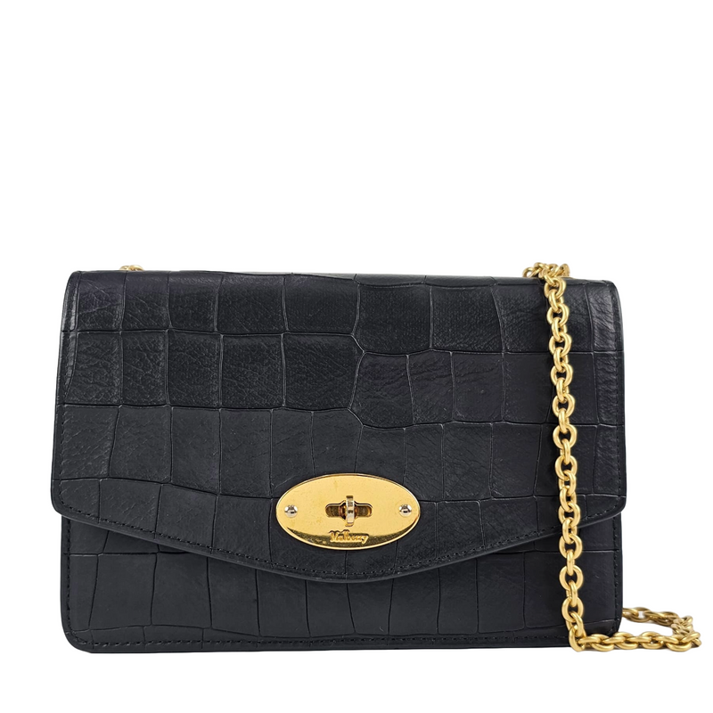 Black Small Darley Deep Embossed Croc Crossbody Bag