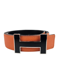 Reversible Belt in Feu Togo / Black Box Leather with Black H Buckle 32mm