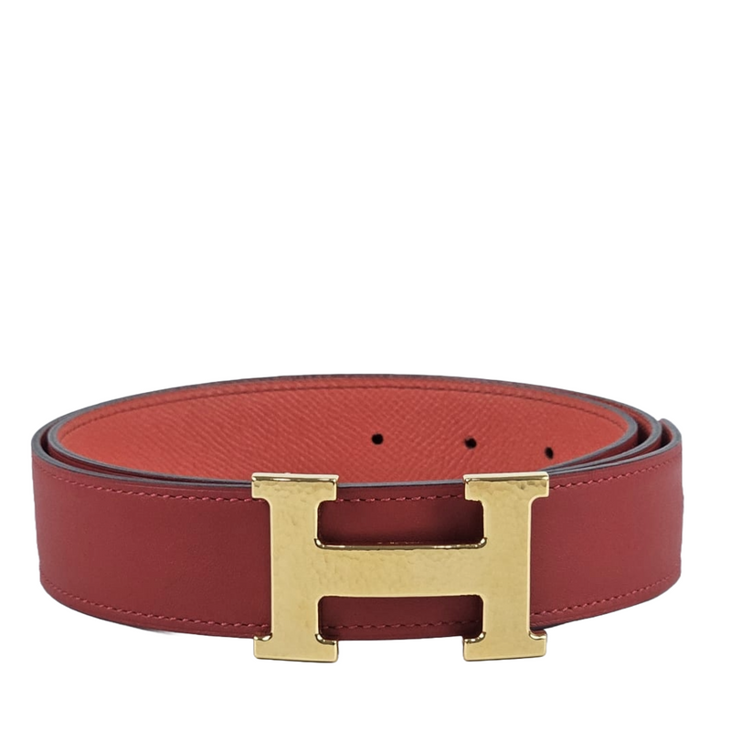 32mm Reversible Belt - Red Swift/Epsom with Martelee Gold Buckle