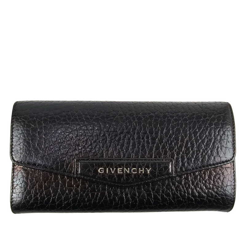 Antigona Long Flap Wallet in Black Grained Calf Leather