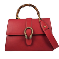 Moon Calfskin Web Large Dionysus Bamboo Top Handle Bag Hibiscus Red