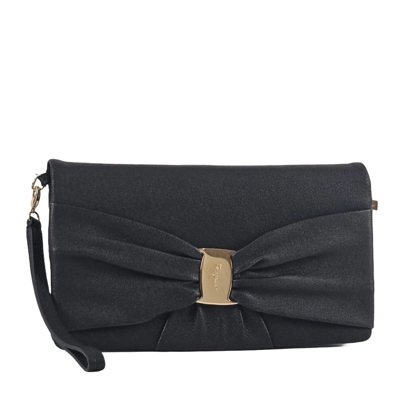 Nero Lambskin Leather Bow Flap Wristlet