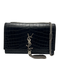 Kate Small Tassel in Black Croc Embossed Leather 354119 CS30E