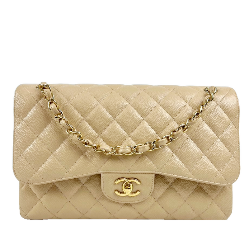 Beige Caviar Jumbo Classic Flap GHW