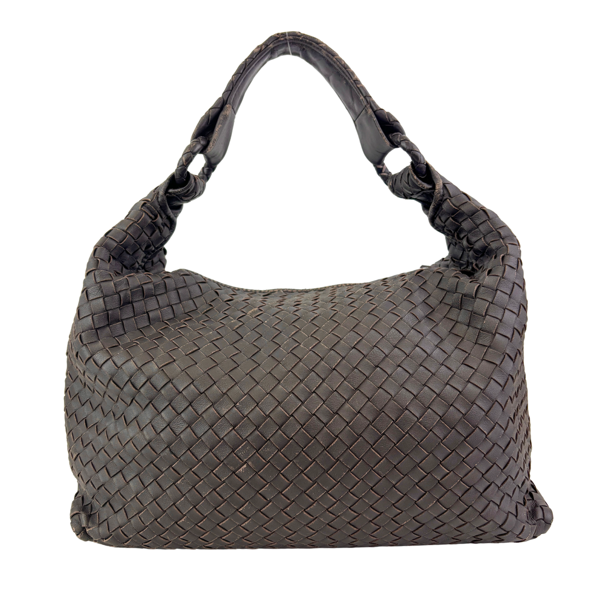 Brown Intrecciato Woven Nappa Leather Sloane Bag - Glampot