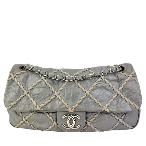 Grey Calfskin Ultra Stitch Oversized Flap Bag SHW