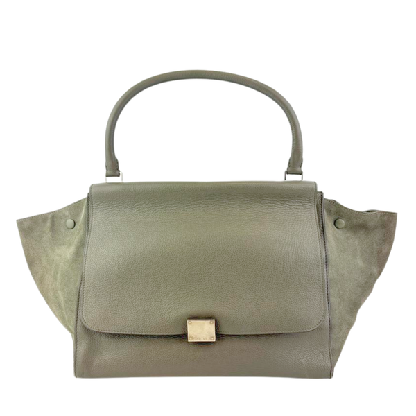Large Trapeze Grey / Green Leather and Suede