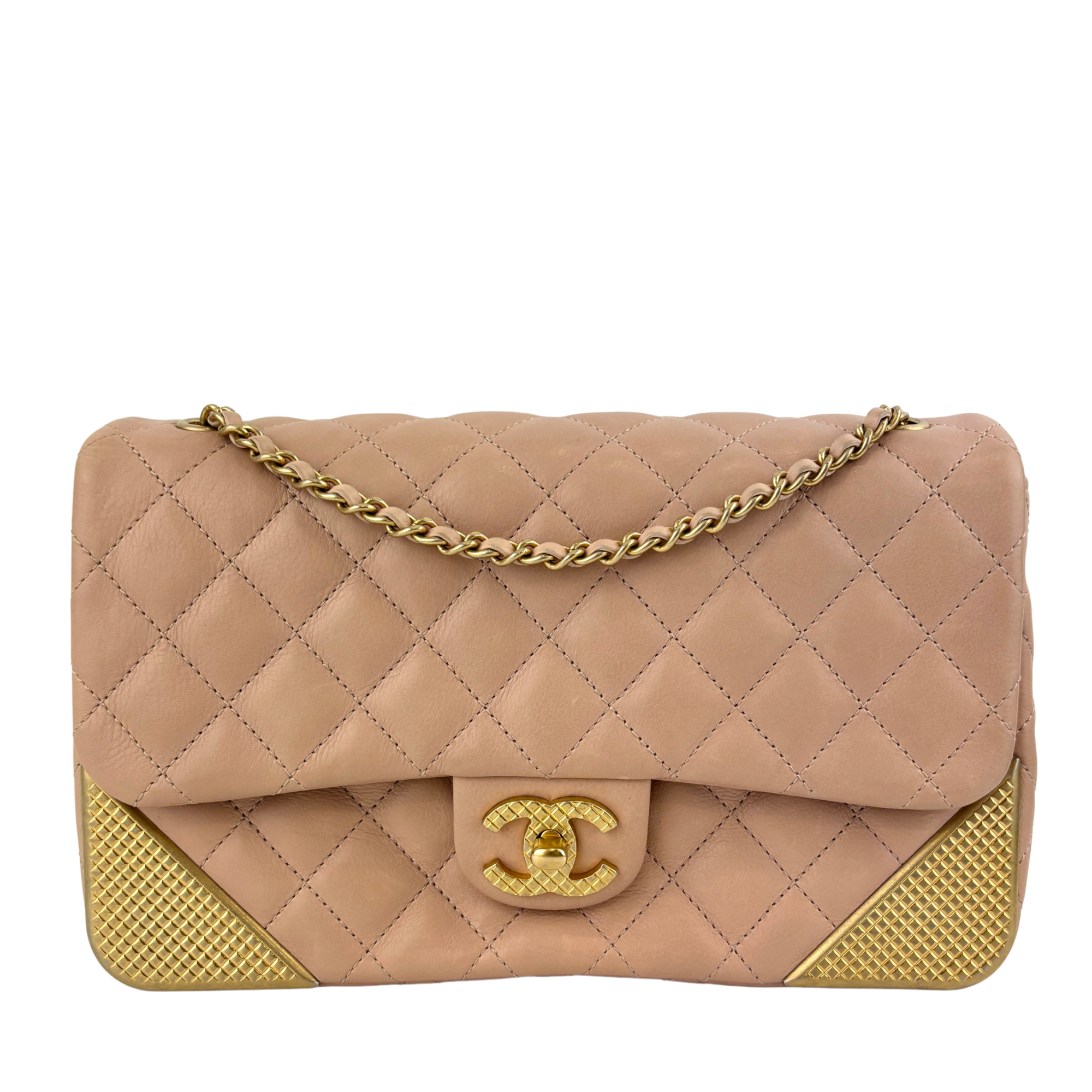 Beige Paris-Cosmopolite Rock the Corner Flap Bag Matte GHW