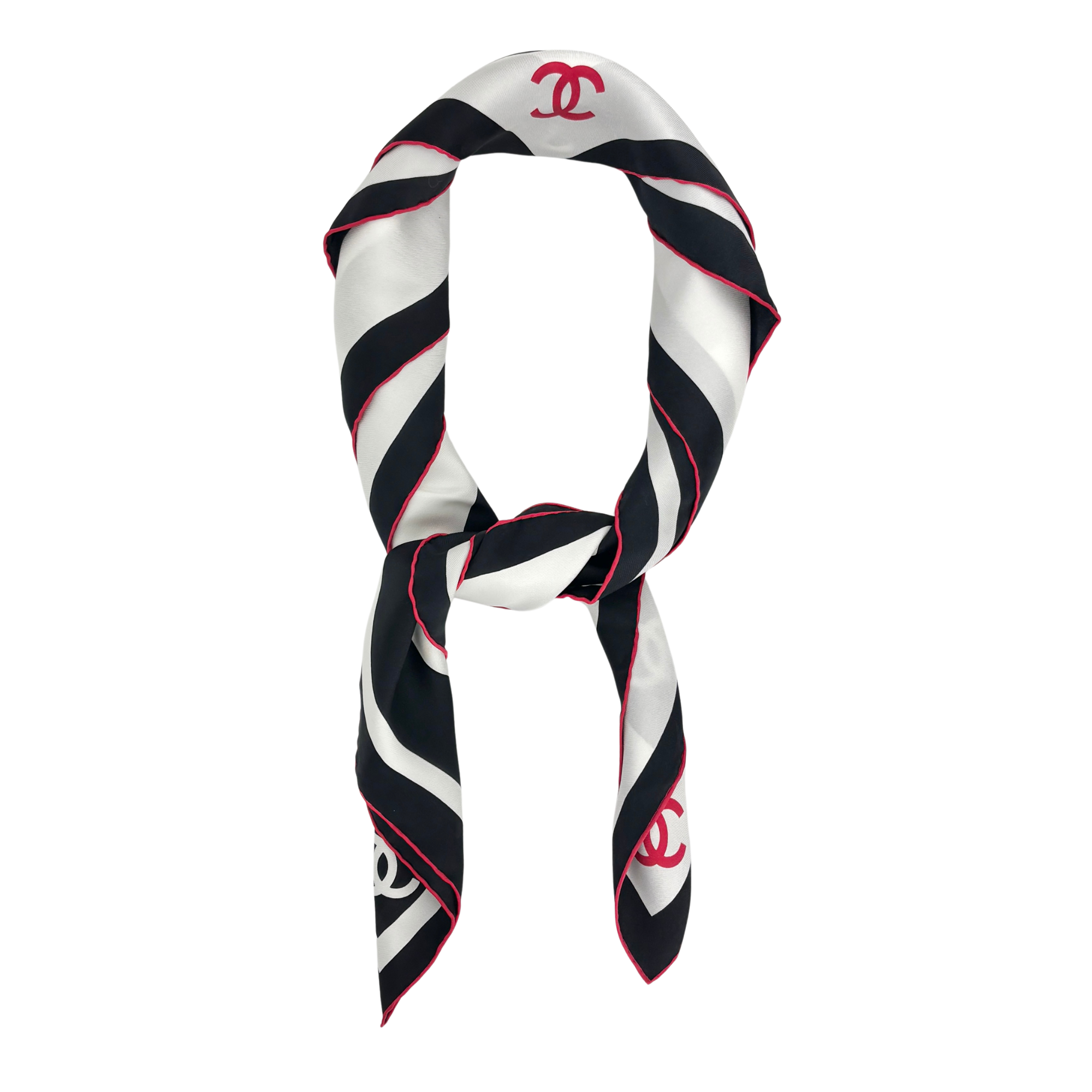 Coco Mark Scarf Silk in Black / White / Red - Glampot