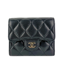 Classic Small Flap Wallet In Black Caviar Leather LGHW
