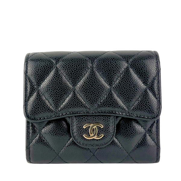 Classic Small Flap Wallet In Black Caviar Leather LGHW