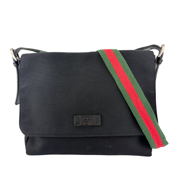 337074 Techno Large Web Nylon Canvas Messenger Bag Black