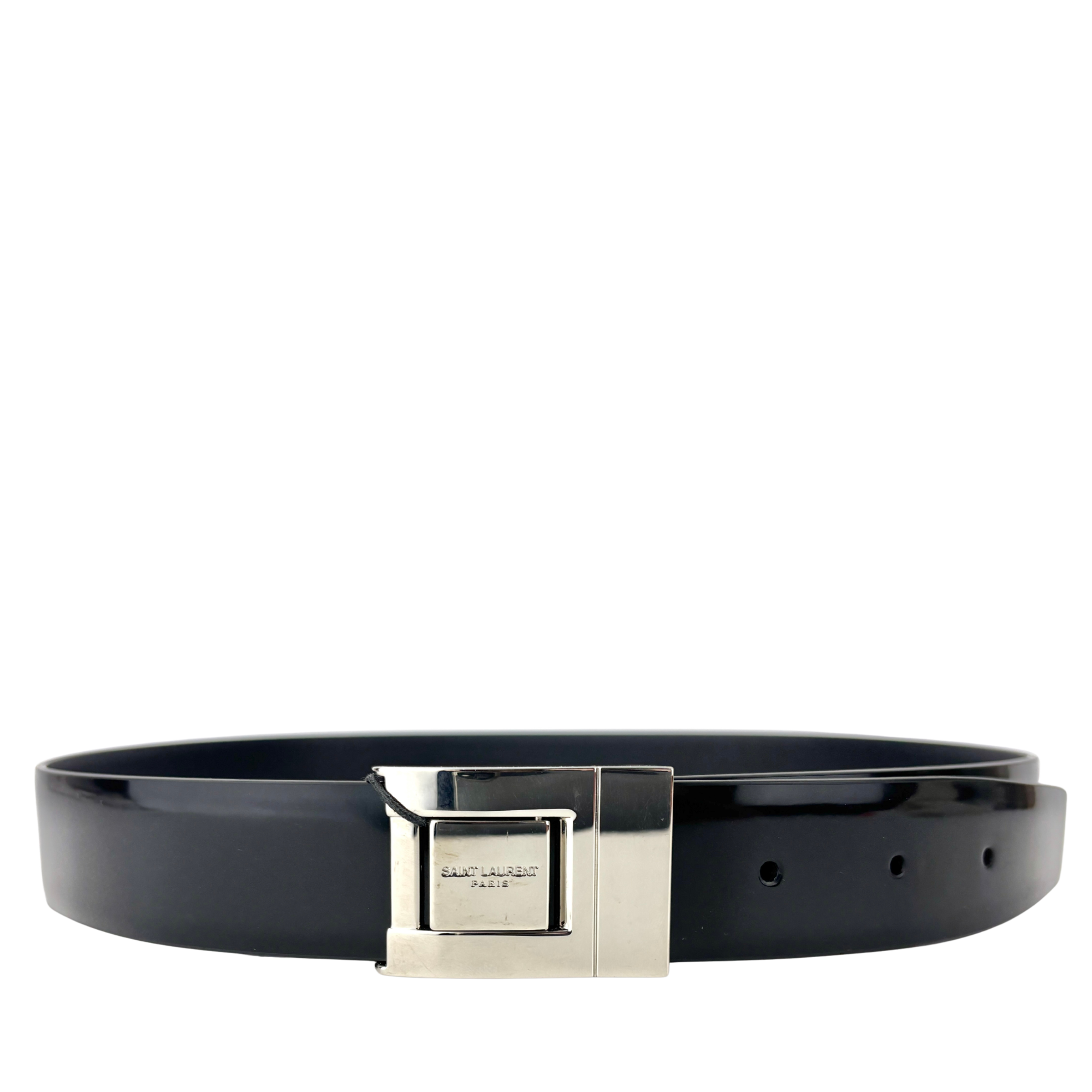 Saint Laurent La 76 Black Leather Belt Silver HW Size 80 – Glampot