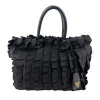 BN1728 Tessuto Nylon Ruffle Small Tote Bag in Black