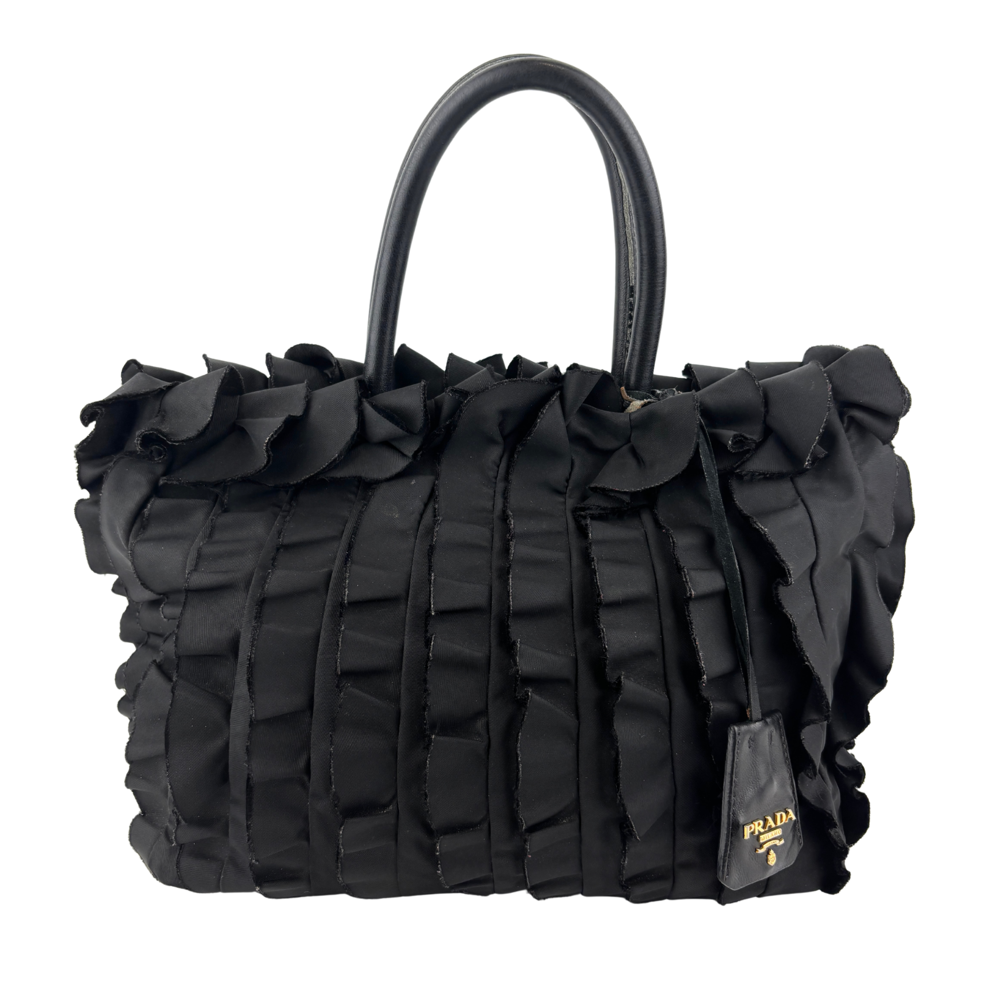 BN1728 Tessuto Nylon Ruffle Small Tote Bag in Black