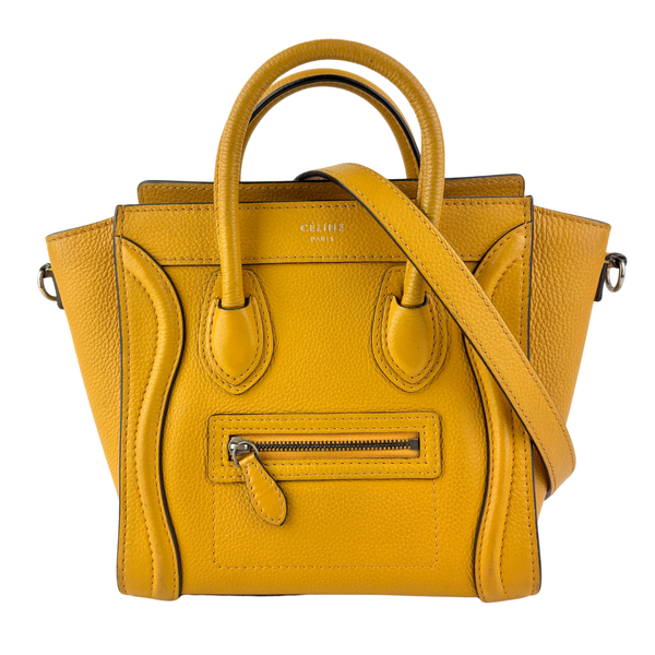 Yellow Drummed Leather Micro Nano Luggage Tote Bag