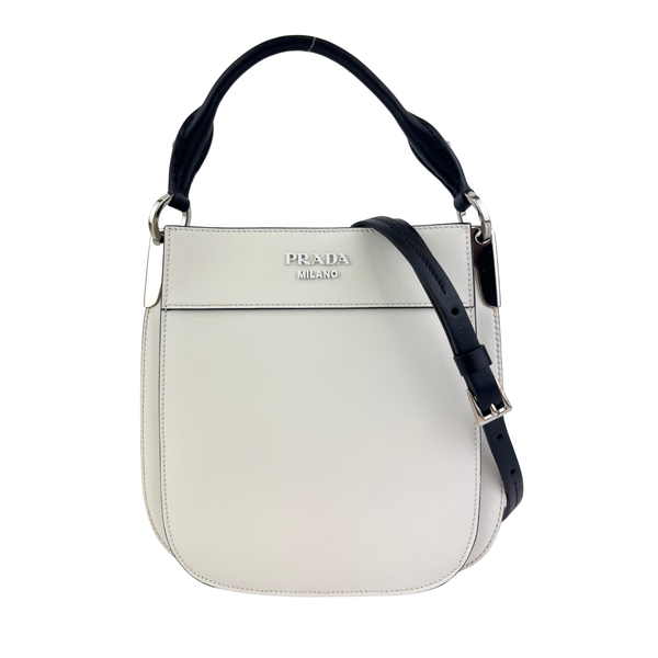 1BC082 Margit Bag Calfskin Leather in White + Black